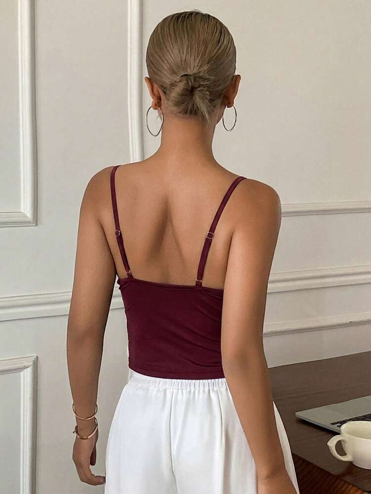 Solid Color Camisole Top With Built-In Padded For Women