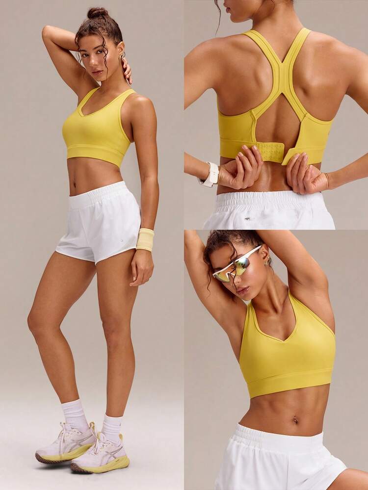 FeatherFit™-Sculpt V Neck Racerback Sports Bra Tank Top Medium Support Workout Gym  Spring Summer