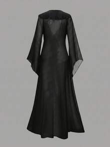 Sirith Women's Solid Color Long Sleeve Drawstring Hem Cover Up - Black - View 2