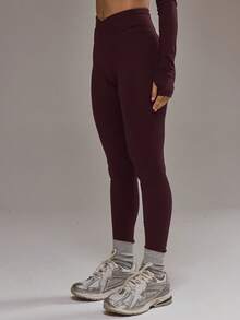 SHEIN X YERIMUA Musera Sport Cross Front Leggings Co-Ord Bottom Only Padel Winter Activewear Sport Gym Workout Alloy - Burgundy - View 4