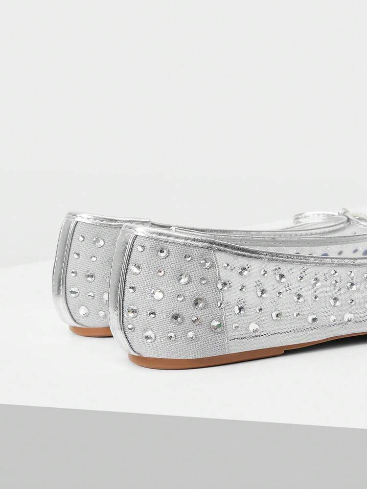 NEW SPRING AND SUMMER BALLET RHINESTONE MESH BOW ROUND TOE FLAT BOTTOM WOMEN'S SHOES APRICOT FAIRY VERSATILE TEMPERAMENT SWEET AND ELEGANT LIGHT MOUTH SHOES COMFORTABLE HIGH-END CLASSIC SHOES SPRING SHOES