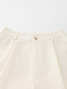 SHEIN Franclia 女士圆领上衣和纯色褶皱口袋短裤休闲两件套 - 杏色 - 查看 4