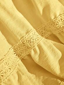 CosyJoli Plus Size Women Lace Trim Blouse - Yellow - View 3