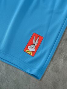 LOONEY TUNES X SHEIN PAVTROS Quần short nam mùa hè in hình hoạt hình, cạp chun, có túi xéo. - Màu xanh lam - Xem 4