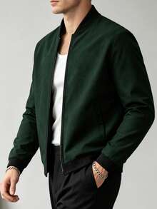 EGENSIO Men's Baseball Collar Color Block Zipper Casual Versatile Daily Wear Long Sleeve Jacket - Mint Green - View 2