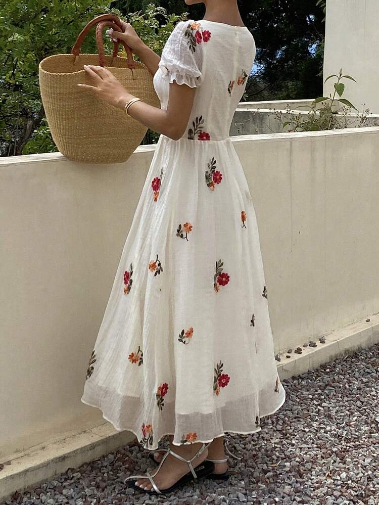 Women's Casual Vacation Floral Embroidered Dress, Summer