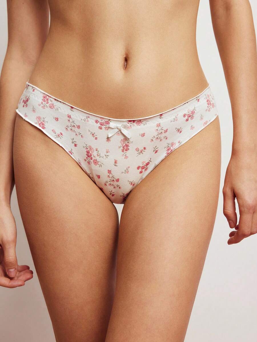 Elorette Women's Elegant Romantic Floral Print Bow Decor Panties - Multicolor - View 1