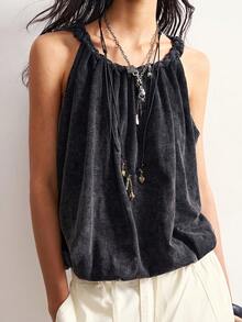 Bohemela Women's Summer Casual Black Washed Knit Loose Tank Top, Festival/Beach/Vacation/Everyday, Juneteenth - Black - View 6