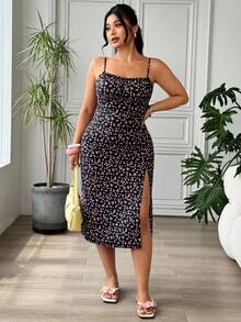 SHEIN EZwear 大码女式夏季碎花开衩休闲吊带裙 - 彩色 - 查看 6