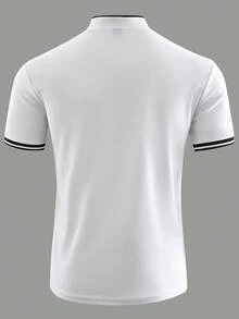 Manfinity Mode 男款皇冠印花對比飾邊半鈕扣領撞色白色商務休閒 Polo 衫，爸爸與男友禮物，適用於高爾夫、正式場合、典禮 - 白色 - 查看 2