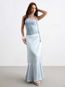 CielaLinda Áo tank top dệt kim kẻ sọc không tay dành cho nữ, kiểu dáng thường ngày, thích hợp mặc đi chơi. - Màu xanh lam - Xem 3
