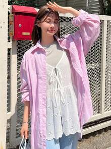 DAZY 女款夏季休閒純色鏤空刺繡前綁帶細肩帶背心上衣 - 白色 - 查看 4