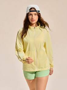 Exploreva Women's Fashion Versatile Zipper Pocket Striped Long Sleeve Lightweight Jacket - Yellow - View 7