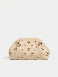 SHECARRY Ladies, Women Clutchs, Fashionable, Elegant, Simple, Personalized, Versatile, Classic, Gold, Asymmetrical Sized Rivets, For Commute, Office, Date, Daily, Shopping, Afternoon Tea - Apricot 1 - View 1