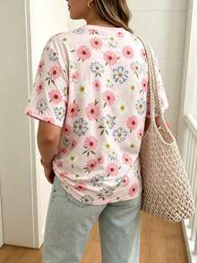 EMERY ROSE Elegant Floral T-Shirt, Floral Top, Summer Fashionable T-Shirt - Multicolor - View 2
