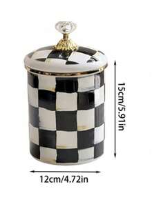 Middle Eastern Retro Style + Black And White Checkerboard Pattern / Gold Accents + Rounded Body + Solid Wood Heat-Resistant Handle + Heat Retention And Aroma Locking + Black And White Checkerboard Coffee Maker Set + Suitable For Parties And Entertaining Guests / Family Afternoon Tea / Everyday Storage Scenarios - Multicolor - View 12