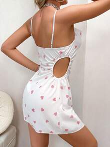 SHEIN Women's Sleepwear With Side Cutout Ruched Spaghetti Strap & Printed Design - Pink - View 2