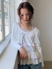 Dazy Kids 女童波点长袖T恤和外套两件套，加大码 - 白色 - 查看 9