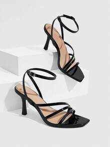 CUCCOO SZL Women's Square Toe Buckle Design Fashion High Heel Sandals Summer - Black - View 1