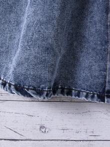 SHEIN 青少年女孩寬鬆休閒A字裙 荷葉邊裙襬前開衩牛仔長裙 夏季度假適用 - 深色水洗藍 - 查看 6