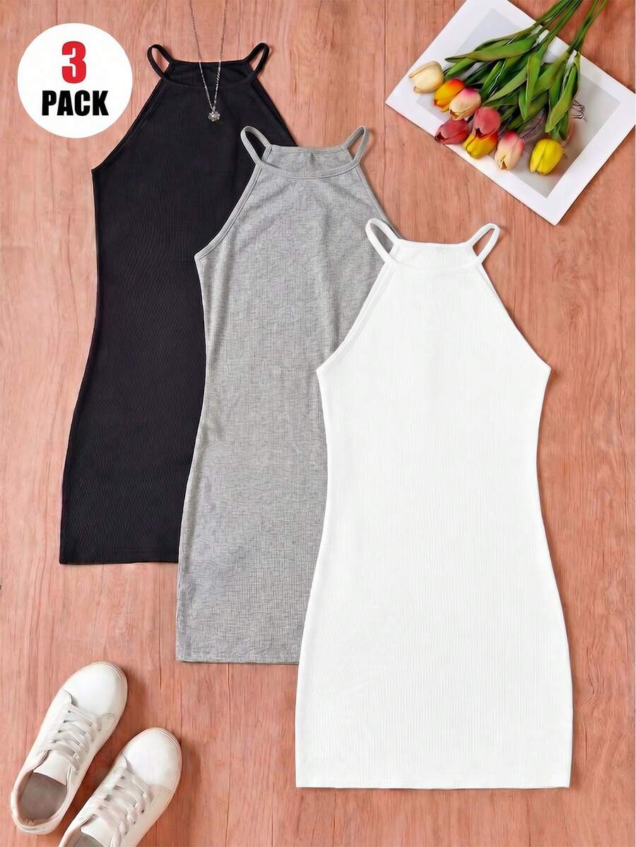 SHEIN 少女纯色无袖休闲夏季连衣裙 - 彩色 - 查看 1