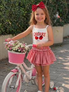 Emery Rose Kids Emery Rose Kids 女童樱桃印花吊带背心和格子短裤套装 - 彩色 - 查看 3