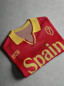 GALLERY FADE Men's Retro Football Jersey Short Sleeve Casual Knit Top For Spain Fans For World Cup Streetwear For Summer - Red - View 3