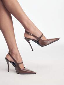 Mnmlis European Style Women's Brown High Heels Pointed Tip Thin Heel Breathable Inner Comfortable Insole Workplace Shoes - Brown - View 9