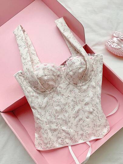 Comfortcana Corsé moldeador rosa. El pequeño corsé con estilo floral dulce es elegante y fresco