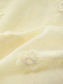 Elenzga Áo kiểu dáng lãng mạn Pháp mùa xuân/hè, chất liệu jacquard thêu họa tiết, cài cúc đơn, viền bèo nhún, thích hợp cho kỳ nghỉ, hẹn hò, phong cách quý cô trưởng thành. - Màu vàng - Xem 5