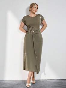 Ellevyn Vestido envolvente con decoración de lentejuelas para fiesta de talla grande - Verde - Ver 1