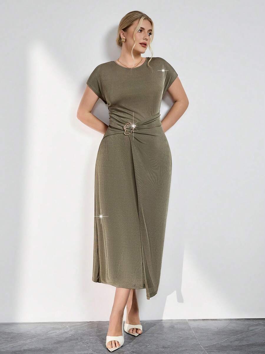 Ellevyn Vestido envolvente con decoración de lentejuelas para fiesta de talla grande - Verde - Ver 1