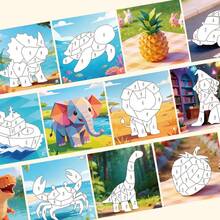 MINKOJA Sticker Puzzle Geometry Set, 3D DIY Sticker Art Kit For Kids, Featuring Animal, Dinosaur, Ocean, Traffic, Fairy Tale & Fruit Themes, Fun Hands-On Puzzle Toy For Home Play & Gifts - Multicolor - View 8