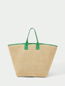 SHECARRY Bolso de mano para mujer, bolso de paja casual de gran capacidad para vacaciones - Multicolor - Ver 5