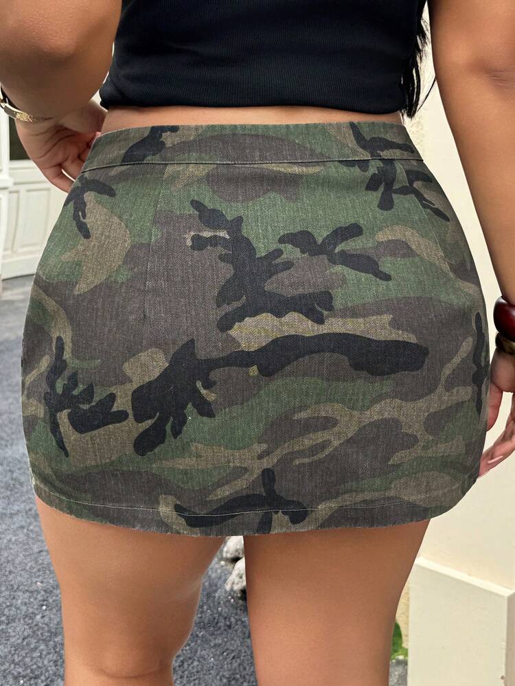 Dazy Plus Plus Size Women Straight Sexy Camouflage Bodycon Mini Skirt, Spring/Summer