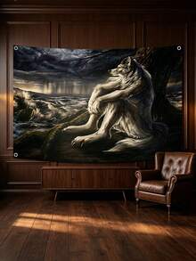 Stylish Sitting White Wolf Design Wall Tapestry, Indoor Aesthetic Decorative Cloth, Bedroom Home Art Decoration - multicolor - View 4