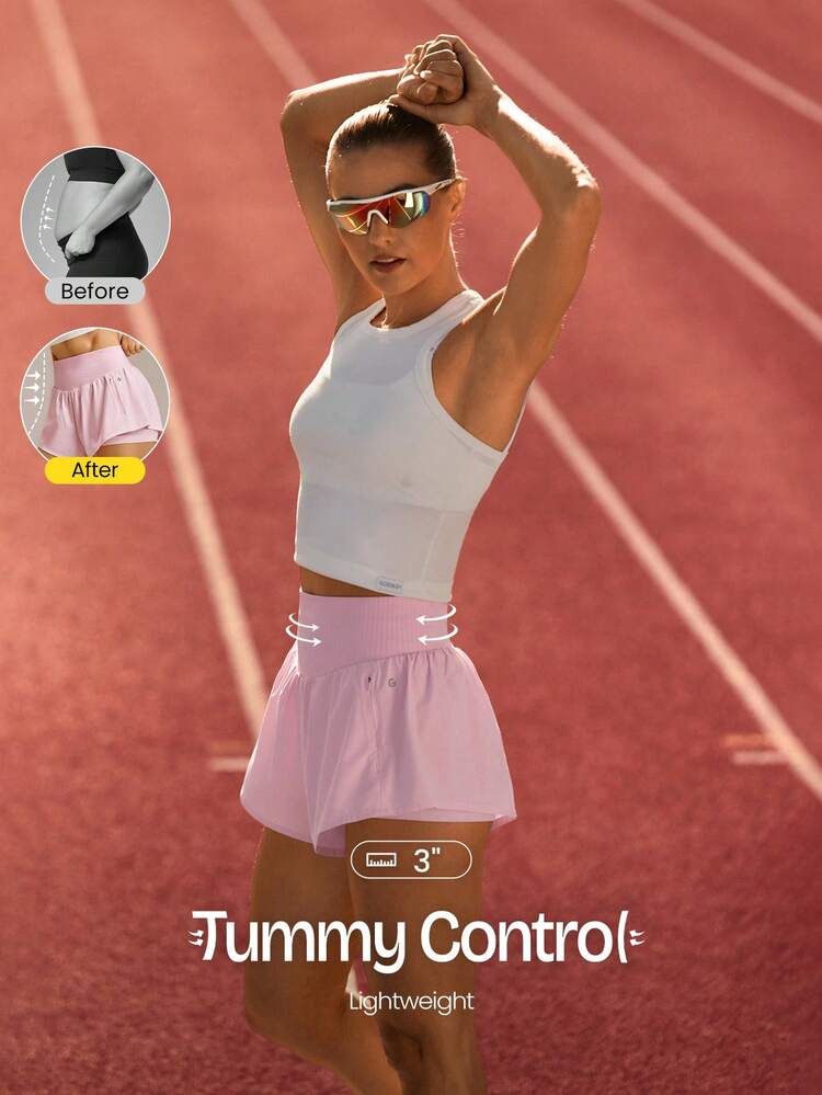 3" Pantalones cortos ligeros, de secado rápido y elásticos con control de olores, cintura plegable sin costuras, para entrenamiento, tenis, running, gimnasio de VitalSwift Miles Ahead
