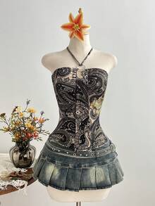 Elamini Tall Áo hai dây nữ mùa hè, kiểu dáng giản dị, thoải mái, họa tiết paisley đính sequin và hoa, trang trí tối giản. - Nhiều màu - Xem 3