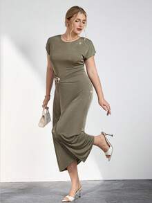 Ellevyn Vestido envolvente con decoración de lentejuelas para fiesta de talla grande - Verde - Ver 7