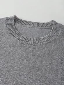 Pariaura Solid Color Round Neck Casual Daily Short Sleeve Knit Top, Spring/Summer - Light Grey - View 6