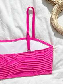 SHEIN Tween Girls' Summer Beach Vacation Shell & Starfish Print Bandeau Bikini Set - Hot Pink - View 4