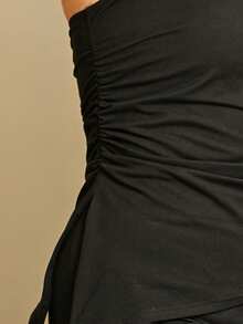Lele Munniz Plus Size Black Pleated Slit Strapless Knit Stretch Top Summer - Black - View 3