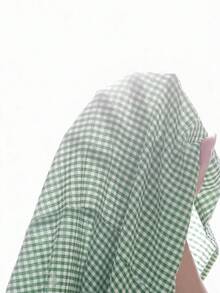Rusticease 大码女式V领双层短袖格子衬衫，春夏款 - 綠色 - 查看 8