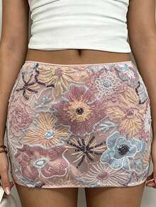 Minifalda Sexy con Lentejuelas y Flores Glamin - Negro - Ver 10