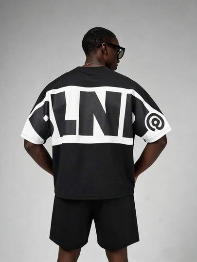 STYNVO Men's Casual Contrast Color Letter Print Short Sleeve T-Shirt And Shorts Set, Summer