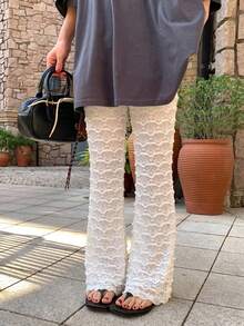 DAZY Women's Niche Lace Patchwork Design Flared Leg Pants - White - View 4