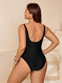 Swim Chiccia Bộ đồ bơi liền thân cỡ lớn kiểu dáng tối giản thanh lịch mới năm 2026, phù hợp cho kỳ nghỉ hè. - màu đen - Xem 2