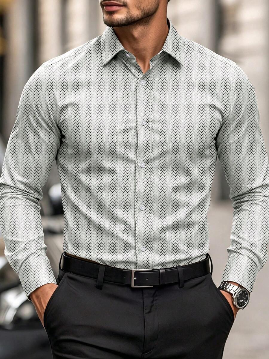Manfinity Mode Camisa de manga larga casual y de uso diario con estampado total para hombres - Multicolor - Ver 1