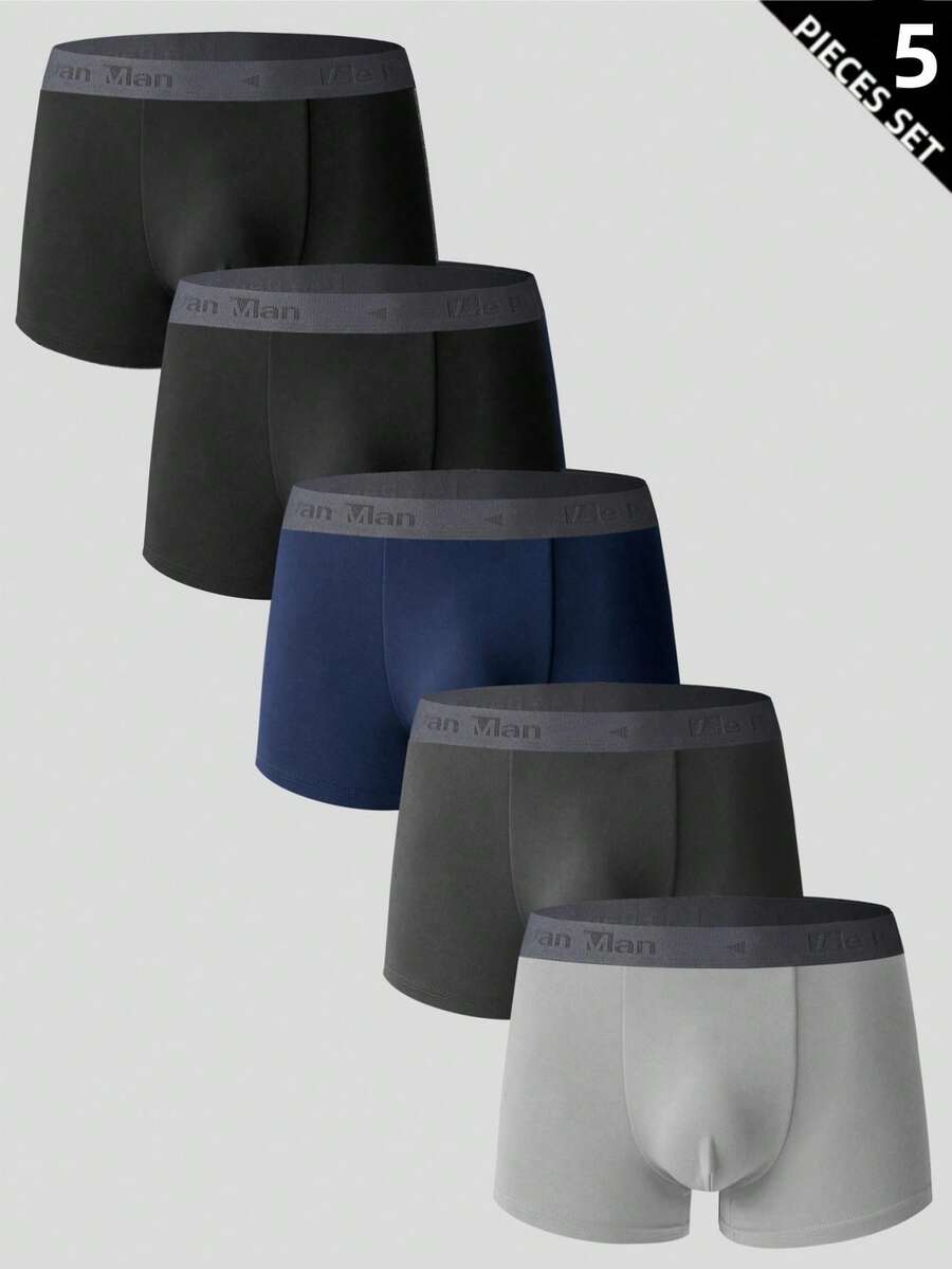 SHEIN 5pcs/Set Men's Comfortable Letter Elastic Waistband Briefs - Multicolor - View 1