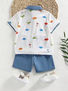 Souflis Conjunto de camiseta polo de estilo escolar informal para niño, verano - Azul - Ver 2